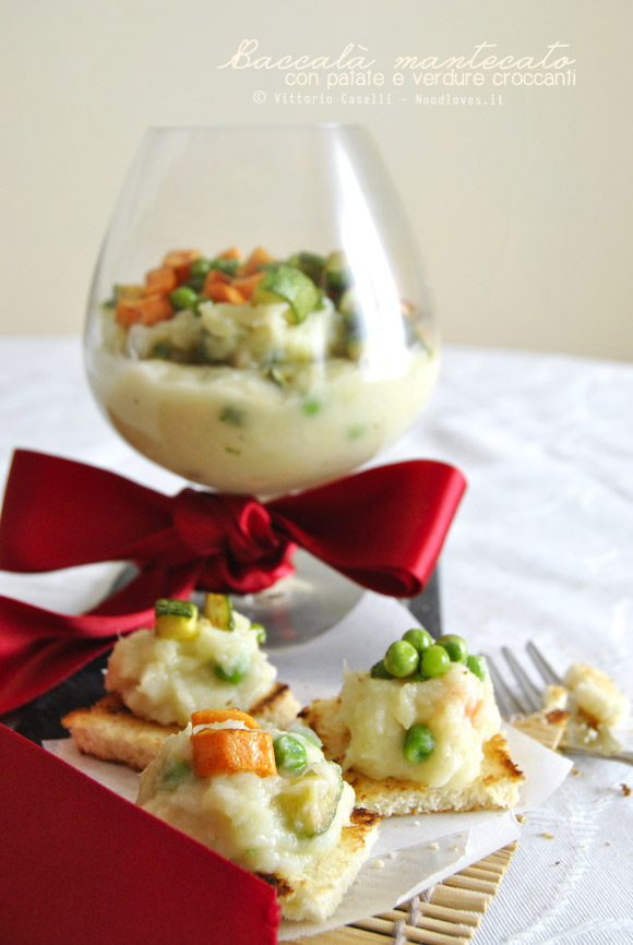 Baccalà mantecato con patate e verdure croccanti